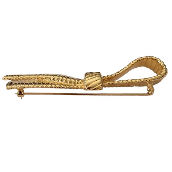 Gold Tone Vintage Ribbed Ribbon Brooch Pin Designer Style, L9 - Picture 7 of 10